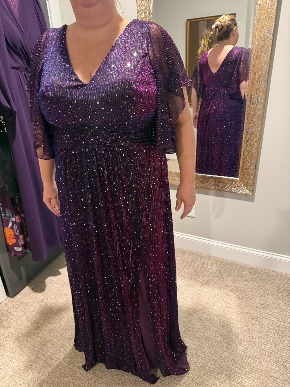 Purple Shimmer Metallic Sequin Maxi Dress Size 2XL